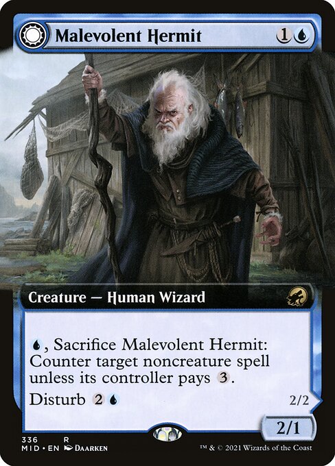Malevolent Hermit // Benevolent Geist (336) - EXTENDED ART - Innistrad: Midnight Hunt